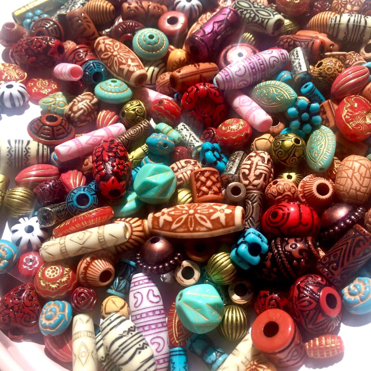 60+ pcs Ethnic Tribal Aztec Style Mix Design Mix Sizes Acrylic Beads