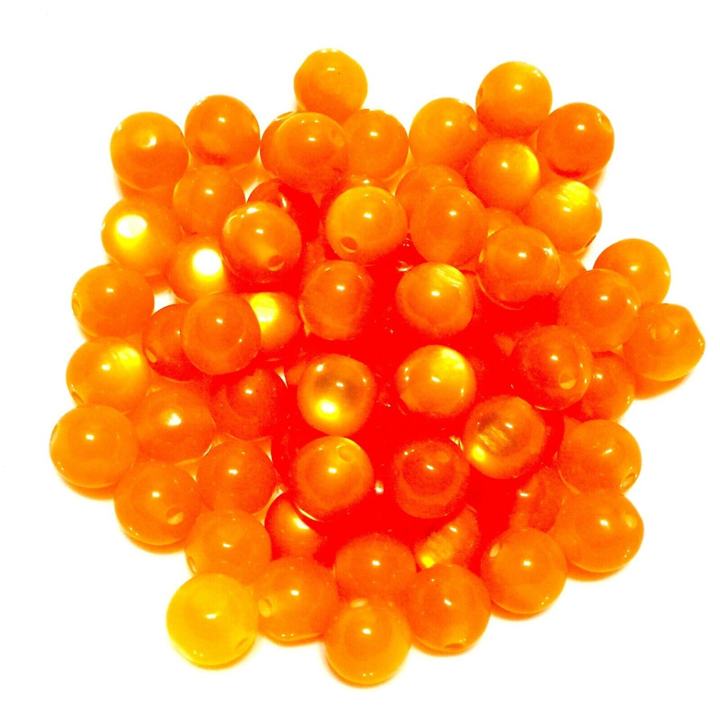 50x Cats Eye Effect Neon Orange 10mm Acrylic Beads for Jewellery Making