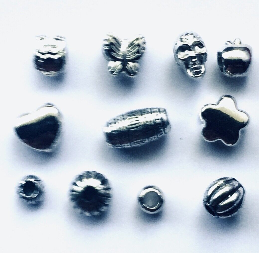 55x Silver & Antique Silver European Style Large Hole Acrylic Beads