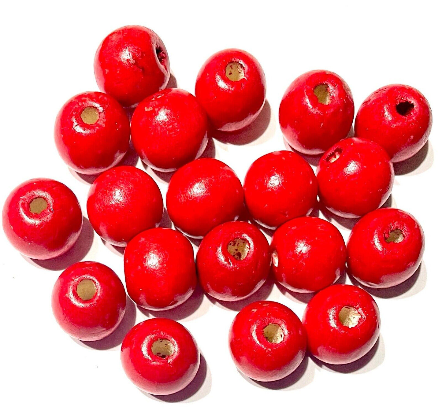20x Christmas Red 20mm Big Chunky Wooden Beads