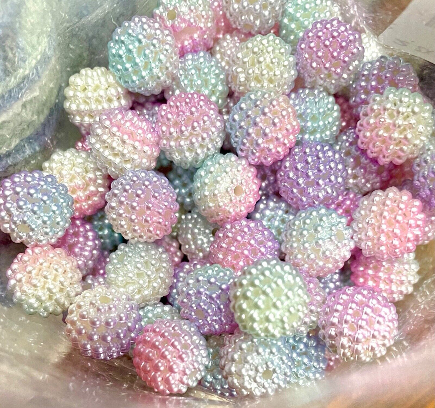 25x Pastel Rainbow Colour 12mm Faux Pearl Cluster Design Beads