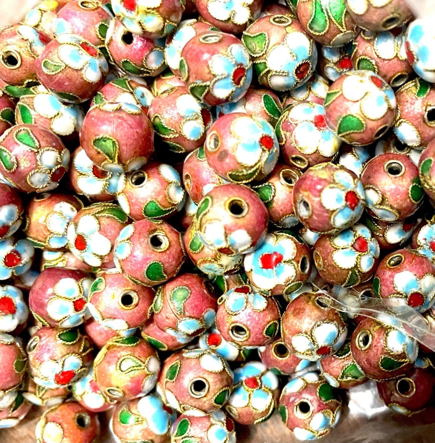 15 pcs Rustic Brown 9mm Cloissone Beads with Hand Painted Flower for Jewellery