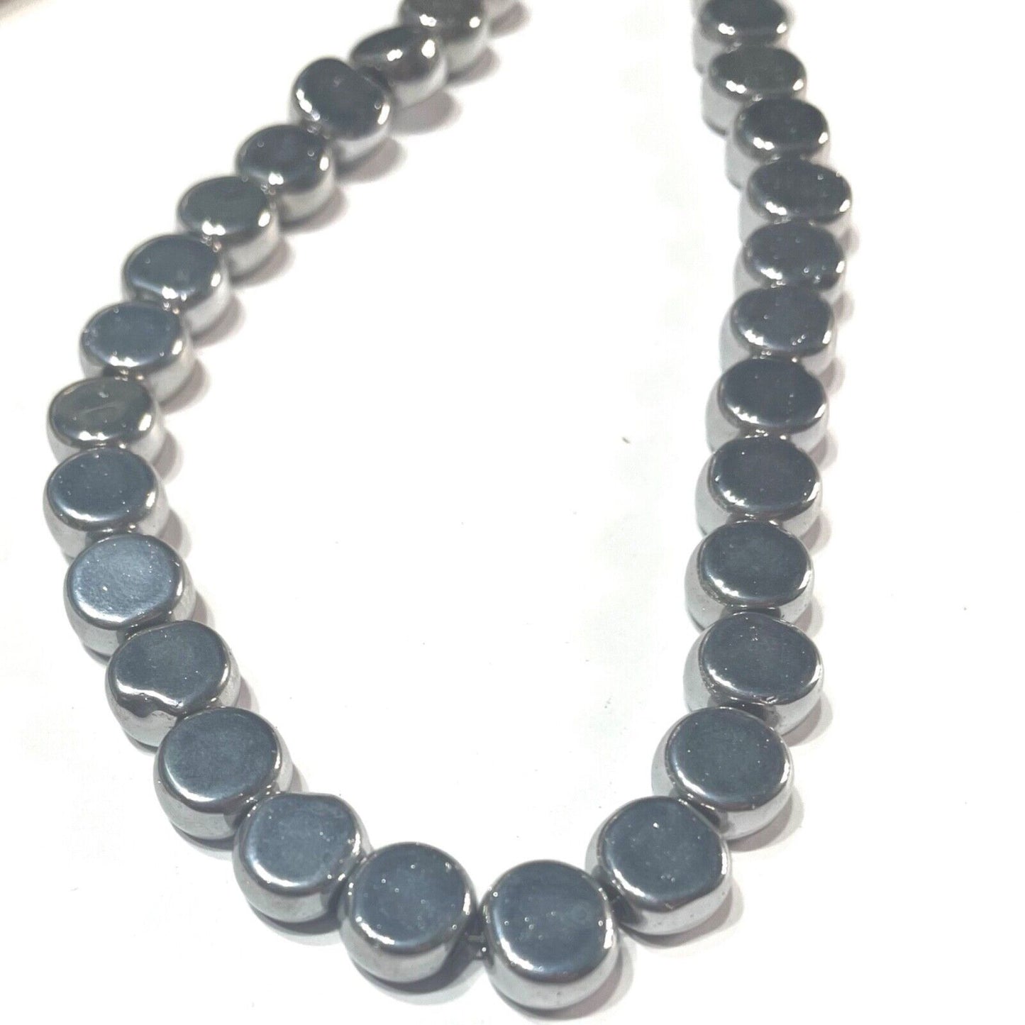 1x Strand Silver Tone 7mm Flat Round Glass Beads for Jewellery Making