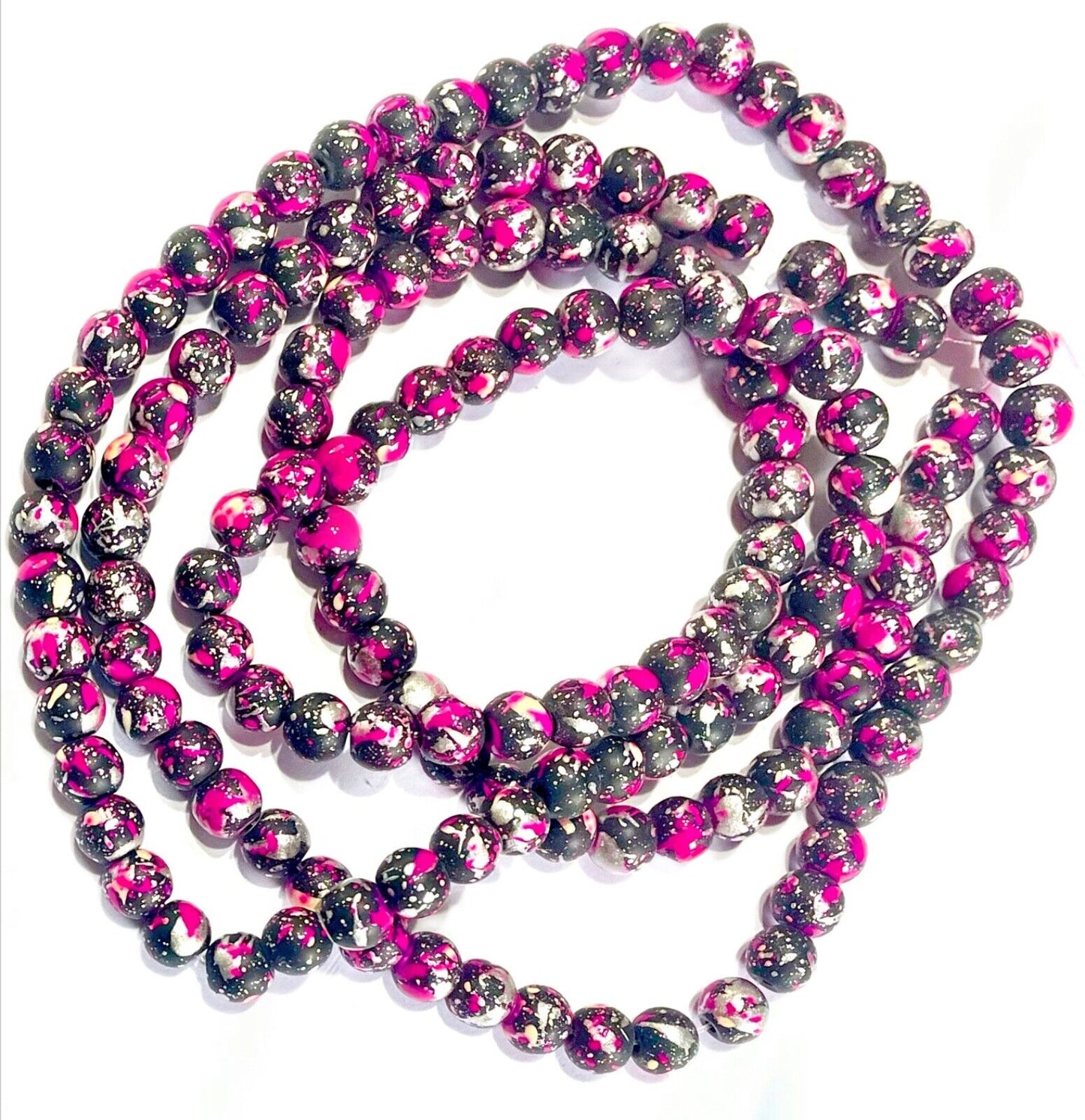 1x Strand (130pcs) Round 6mm Multicolour Printed Glass Beads for Jewellery Craft