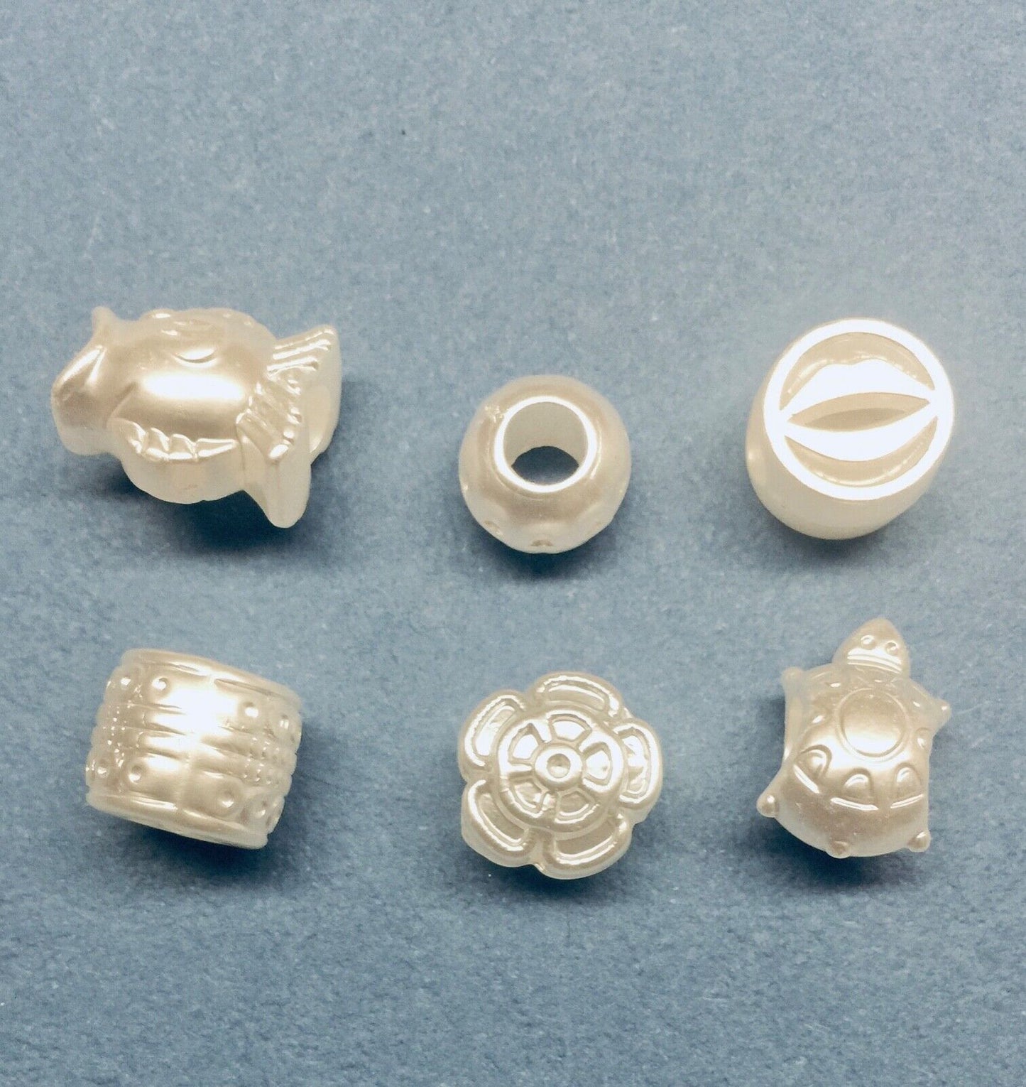 50pcs Pearlized White Large Hole Mix Shapes Acrylic Beads