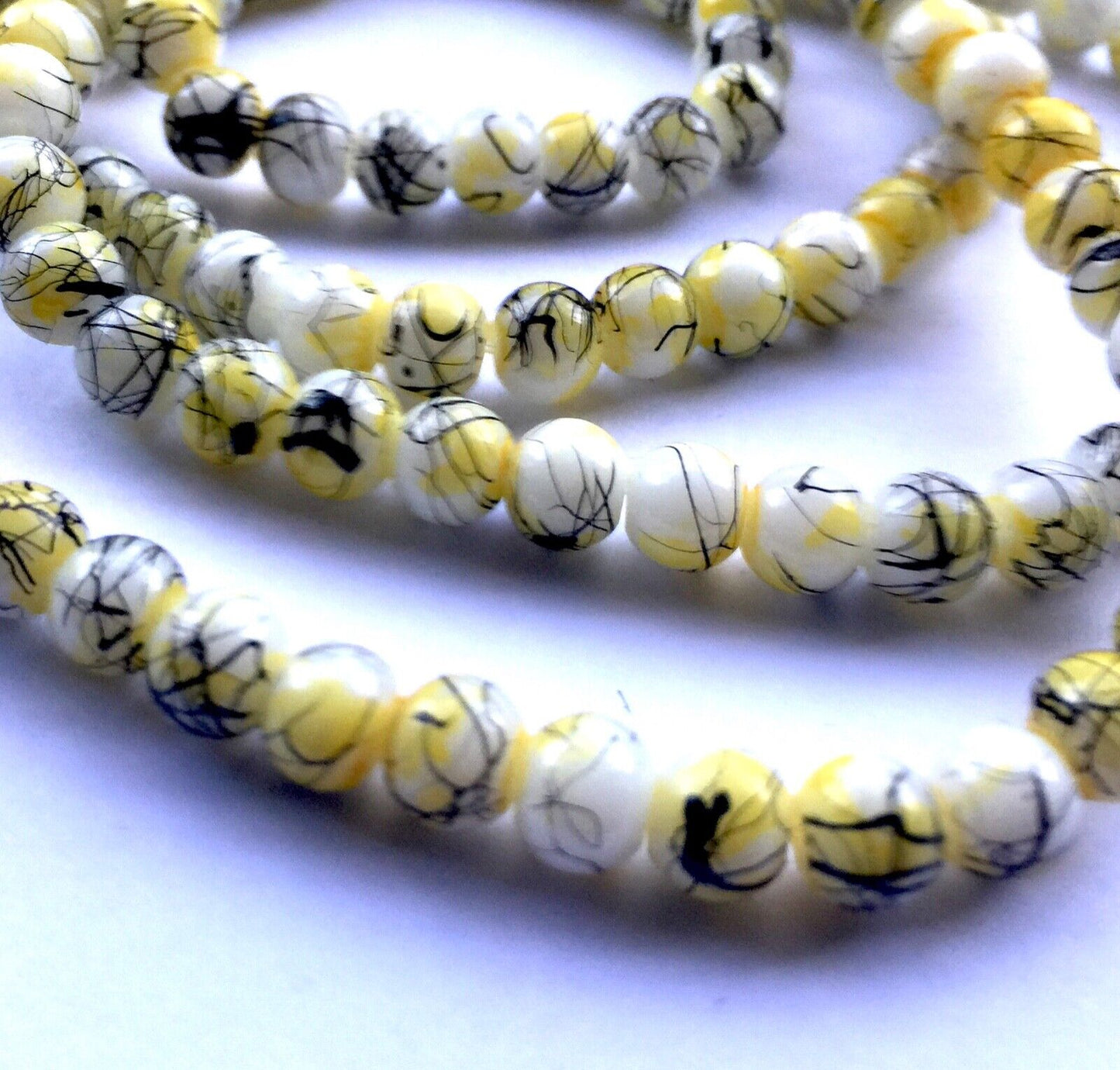 1x Strand 130pcs Yellow Round 6mm Printed Drawbench Glass Beads for Jewellery