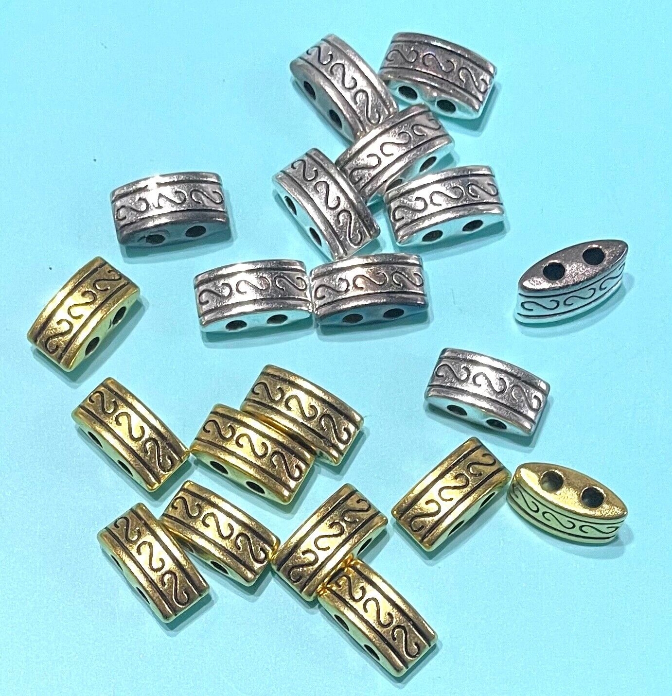 20x Two Hole Gold & Silver Color Metal 10x5mm Carrier Beads Multi Strand Connect