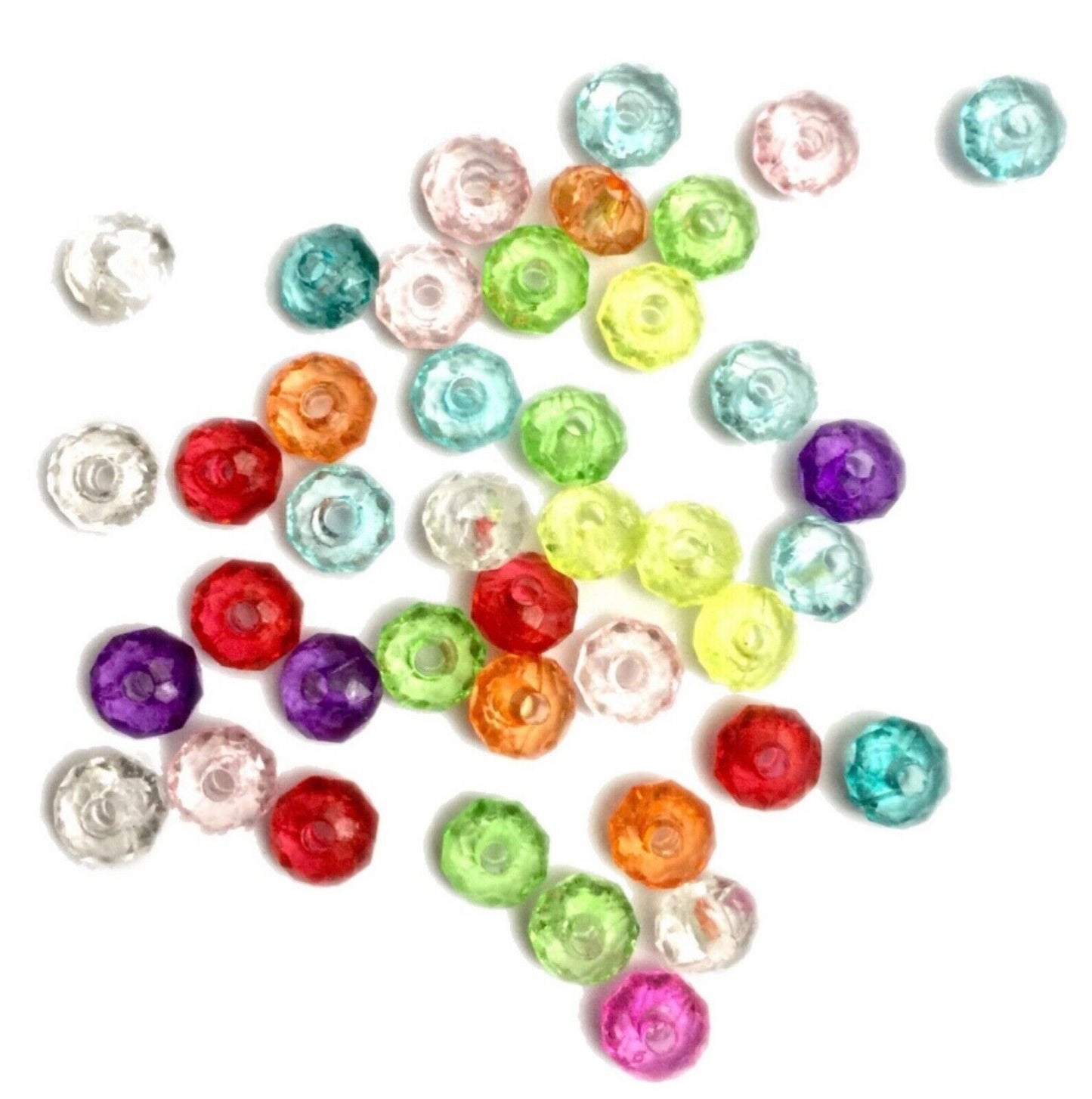 200 pcs Faceted Multicolour Transparent Abacus Style 8mm x 6mm Acrylic Beads