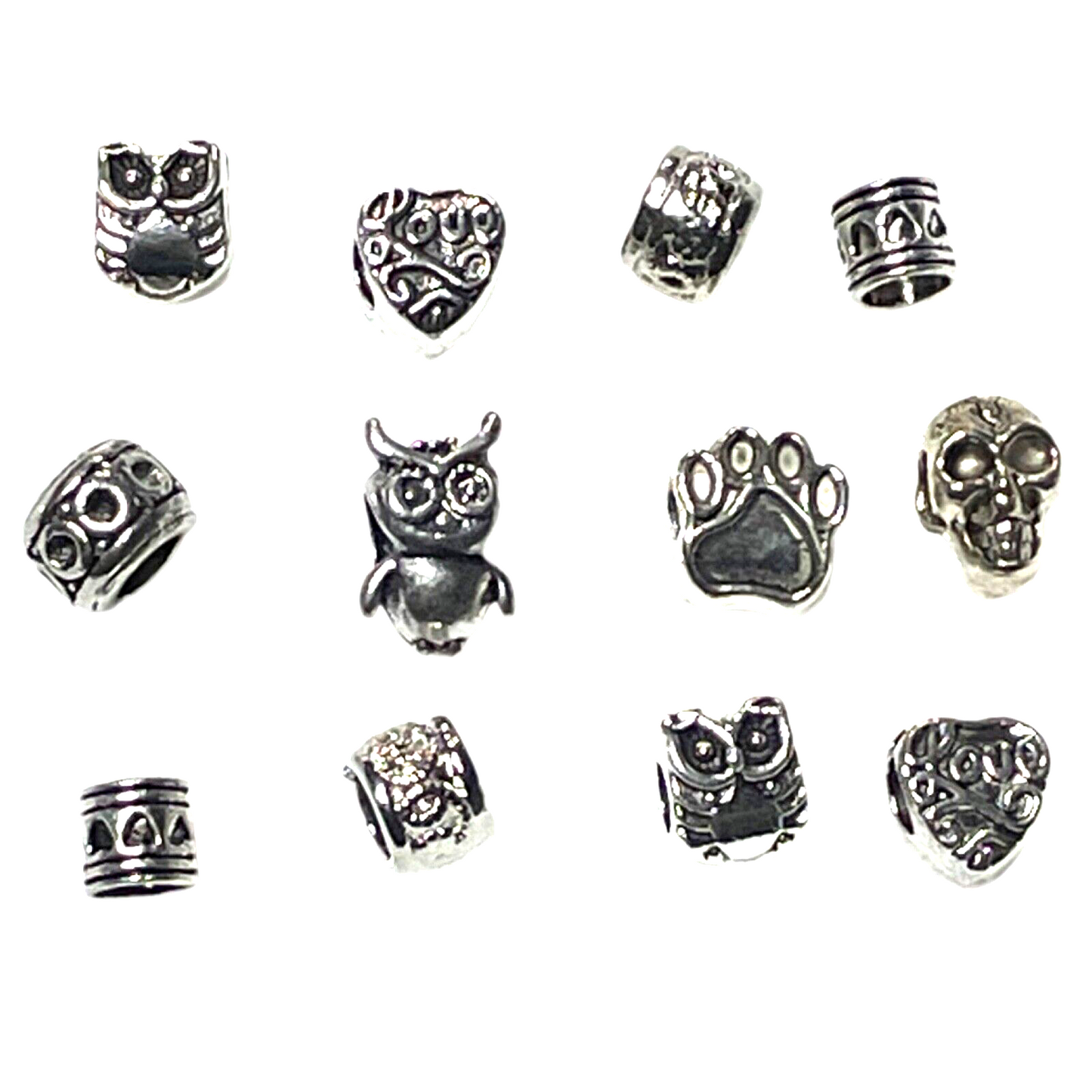 12x MIX DESIGN METAL ANTIQUE STYLE EUROPEAN CHARM LARGE HOLE BEADS