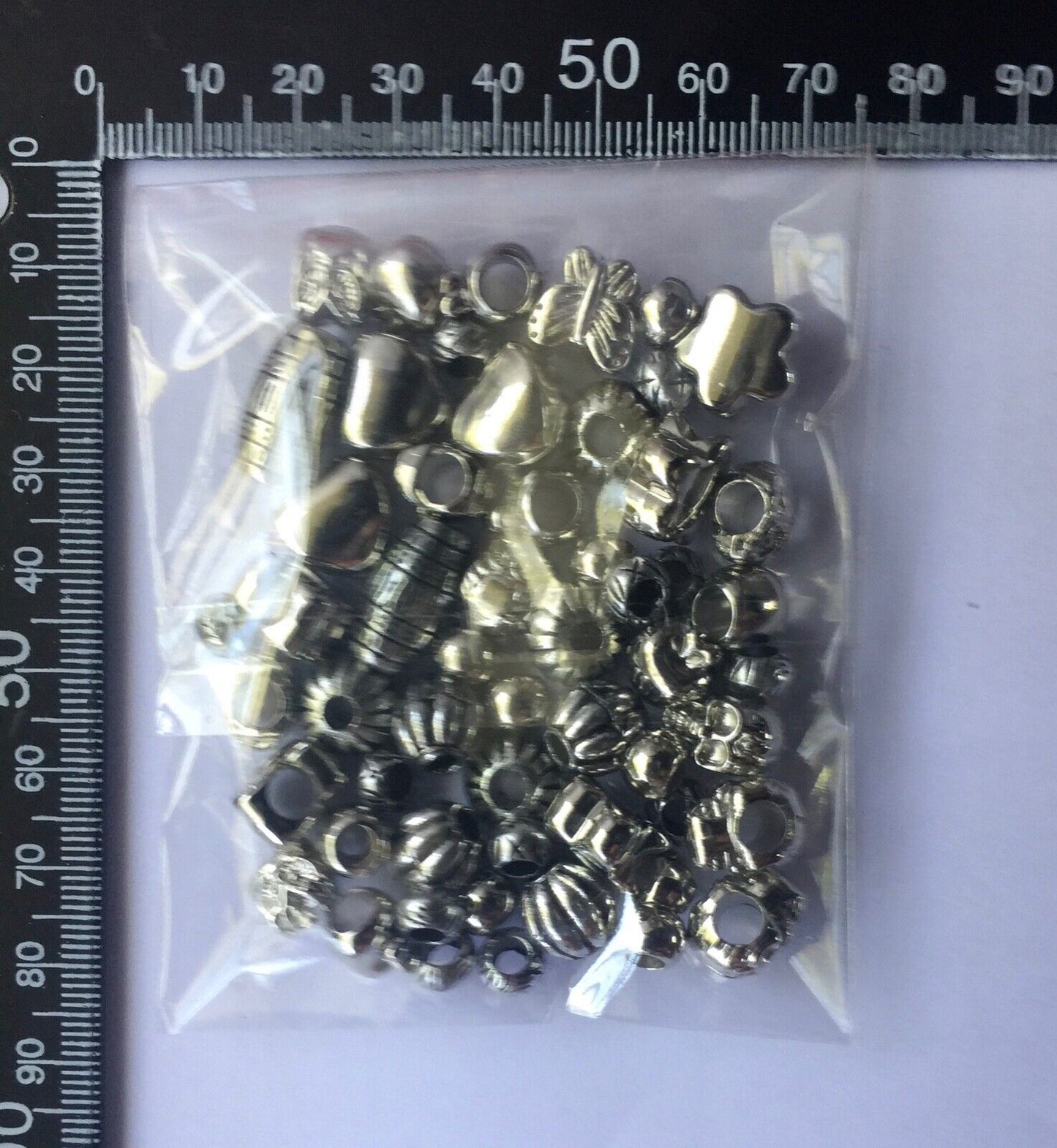 55x Silver & Antique Silver European Style Large Hole Acrylic Beads