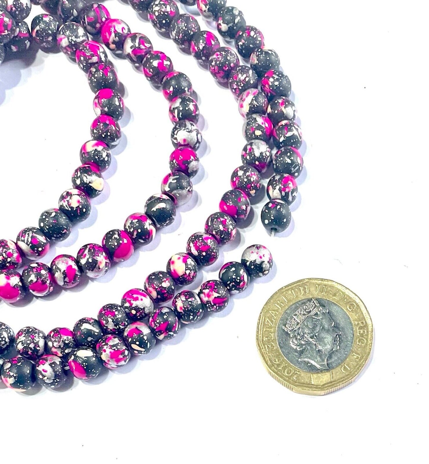 1x Strand (130pcs) Round 6mm Multicolour Printed Glass Beads for Jewellery Craft