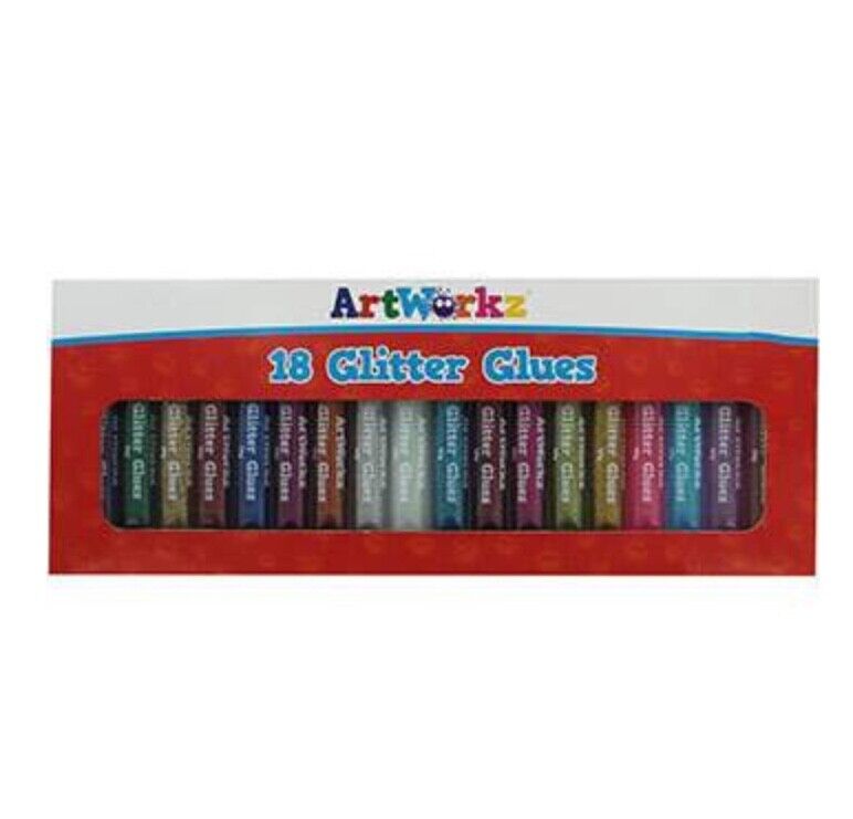 18 X Multi Coloured Mini Glitter Glue Box Set