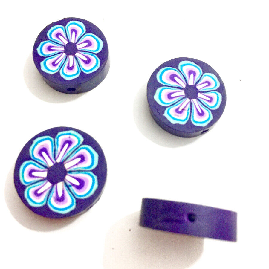 20x Flat Round 12mm-18mm Purple Polymer Beads