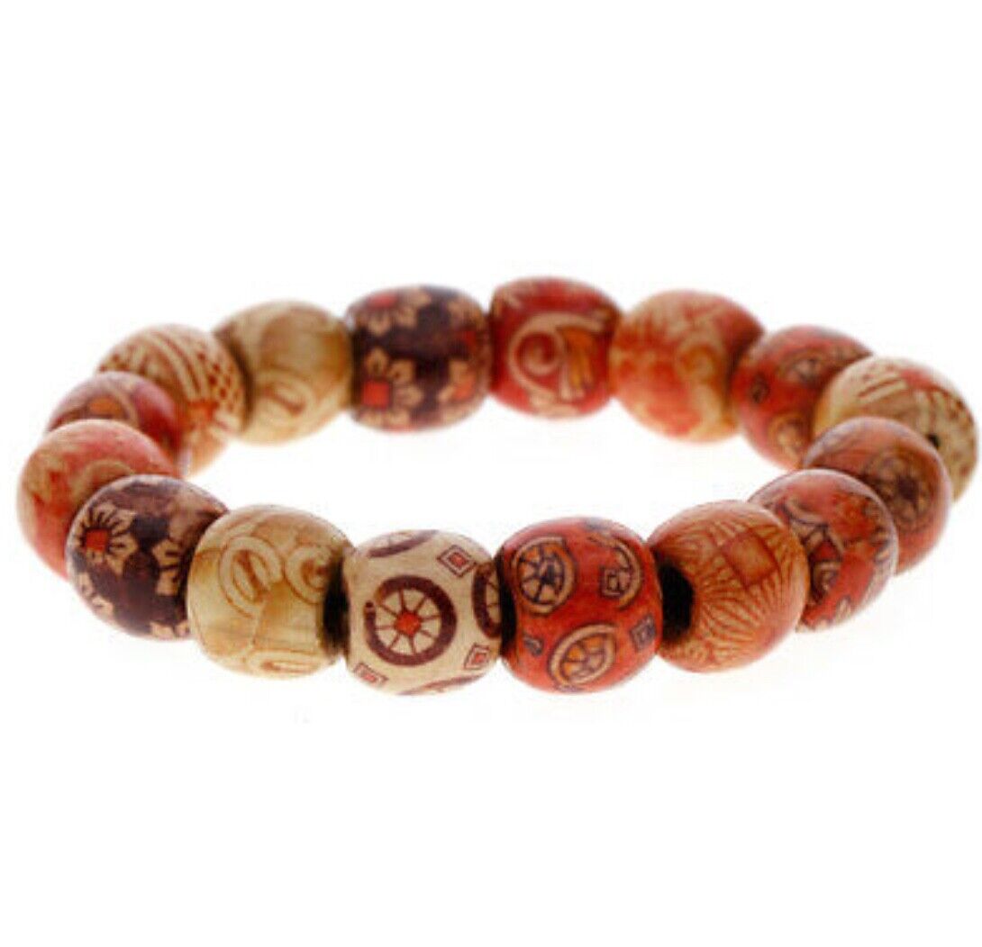 50x Patterned Wood Beads 13mmx12mm with Big Hole