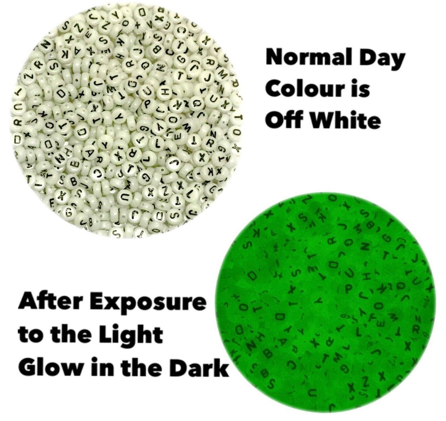 200x Glow in the Dark English Letter 6mm Flat Round Beads for Jewellery Making