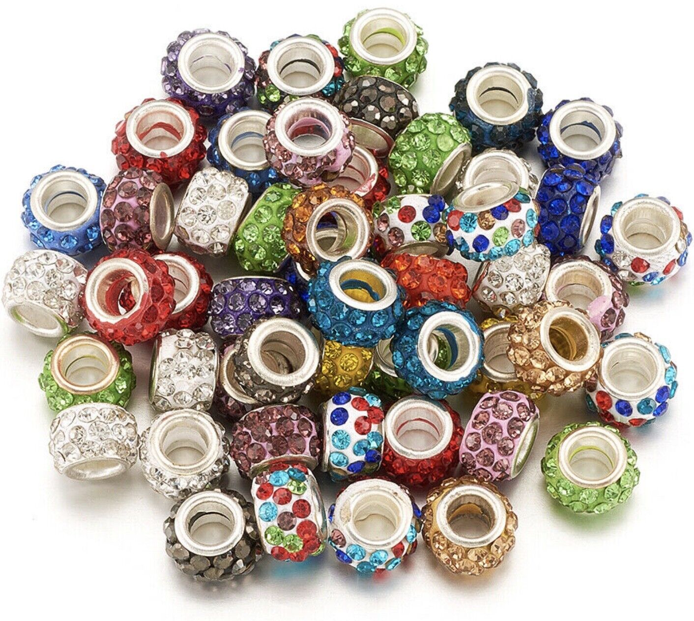 10x Mix Colour Polymer Clay Rhinestone Large Hole European Beads