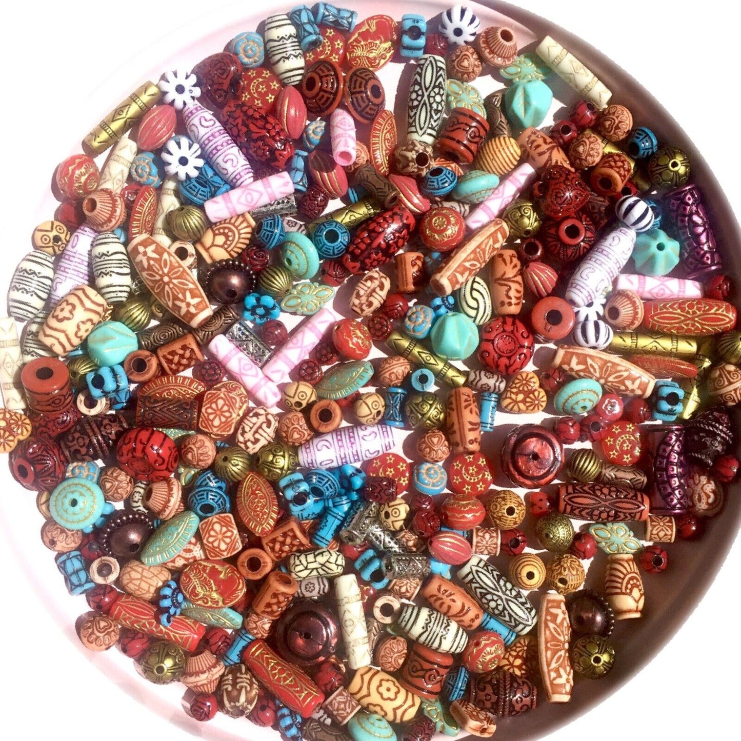 60+ pcs Ethnic Tribal Aztec Style Mix Design Mix Sizes Acrylic Beads