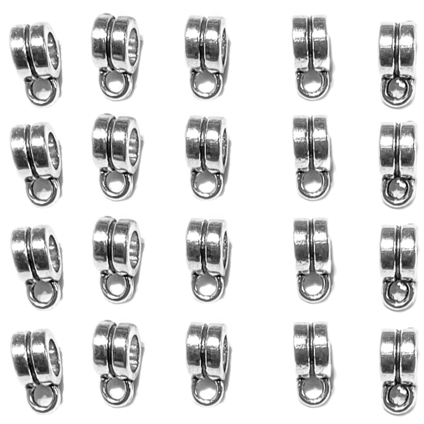 35x Silver Tone Metal Bail Charm Pendant Connector 8mmx6mm Beads