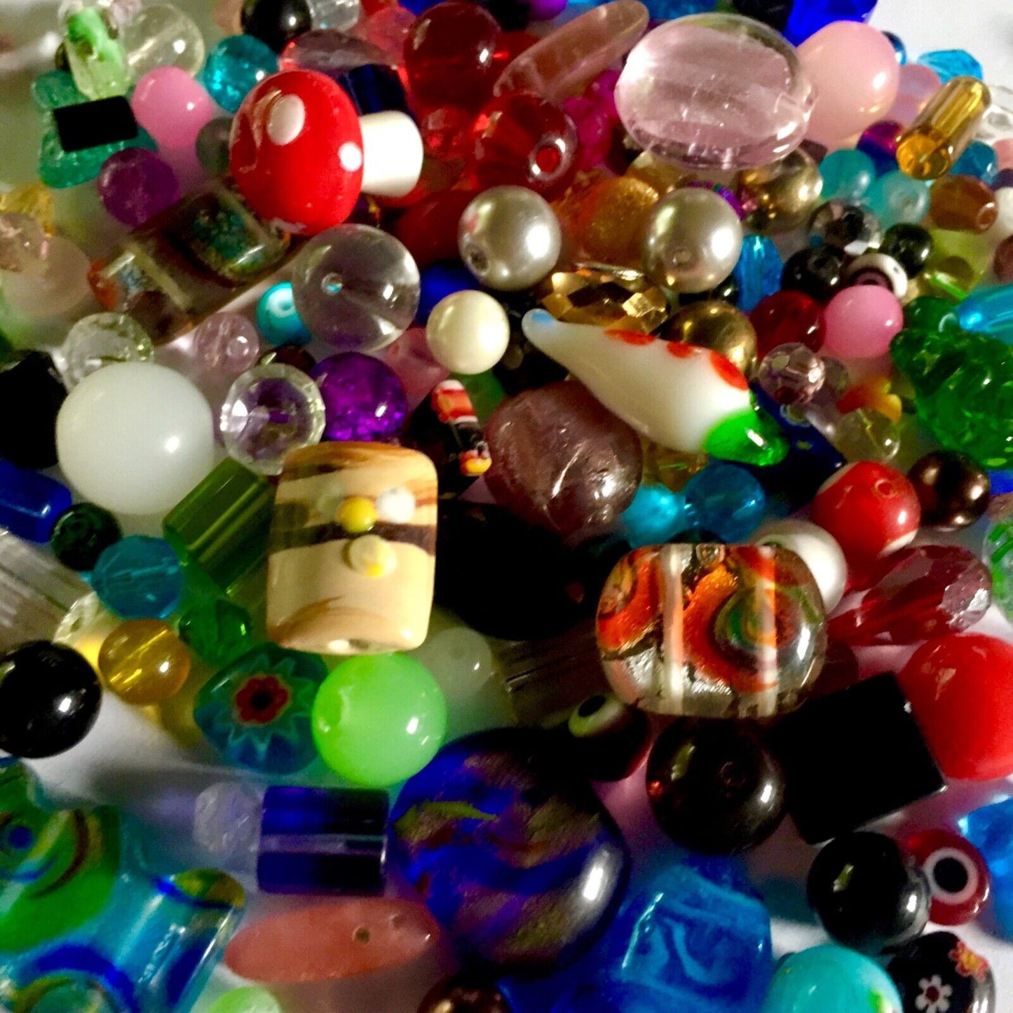 200 gms of Mix Glass and Millefiori and Foil Beads Sizes 6mm to 40mm