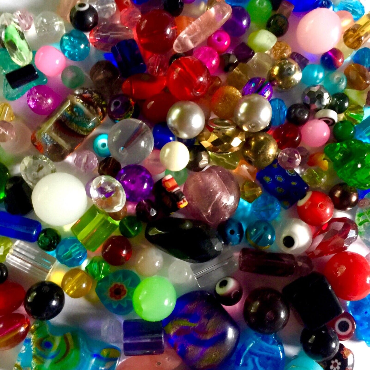 200 gms of Mix Glass and Millefiori and Foil Beads Sizes 6mm to 40mm