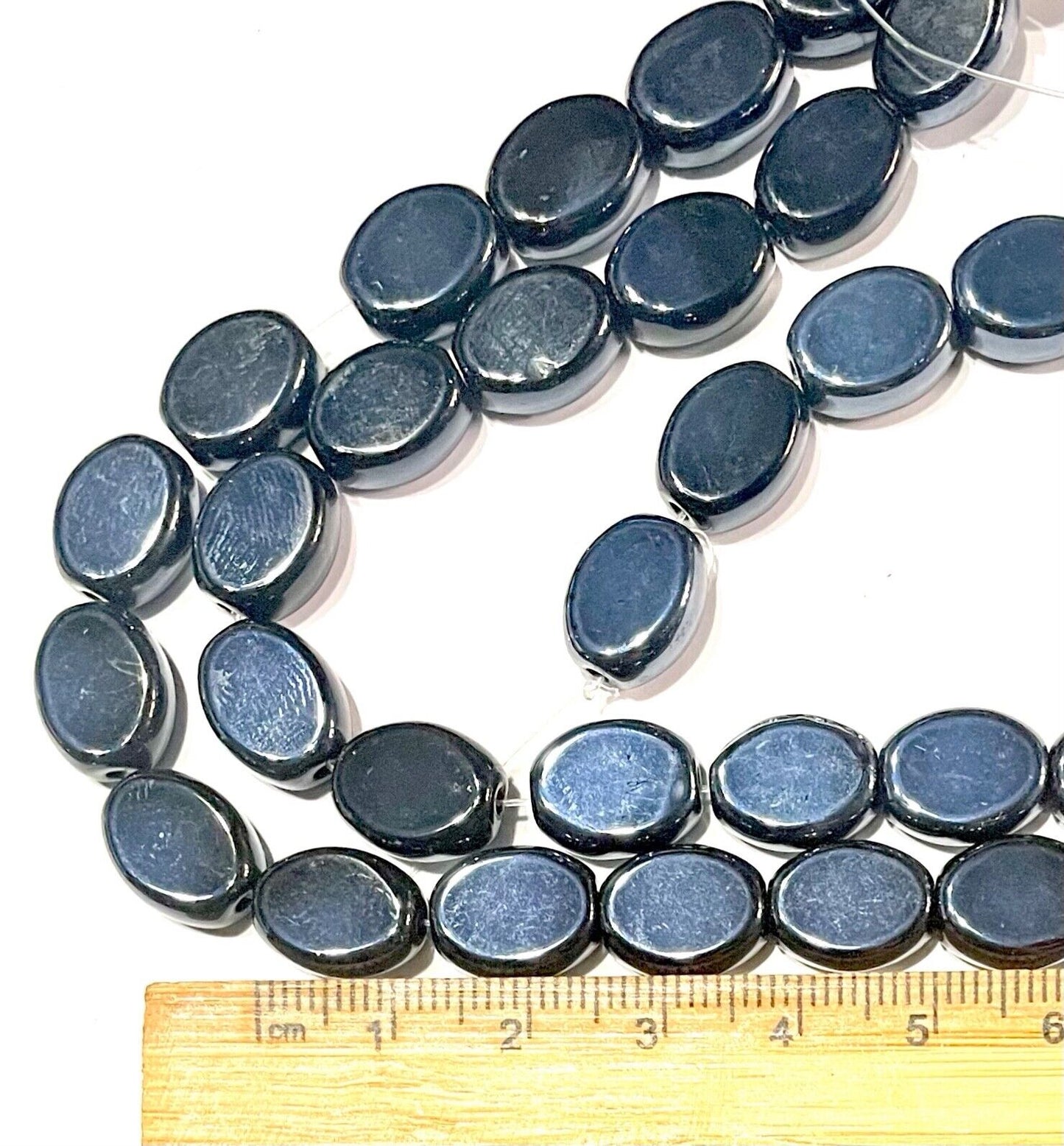 2x Strand Black Flat Oval 12mm Glass Beads for Jewellery Making