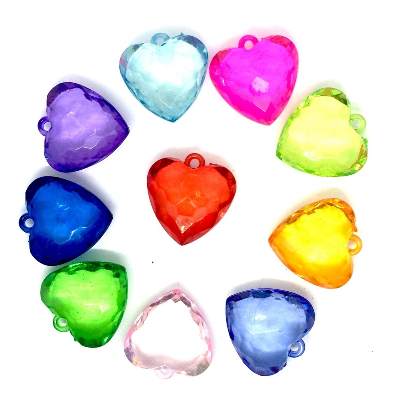 5x Acrylic 30mm Multi Colour Heart Pendant Loose Beads