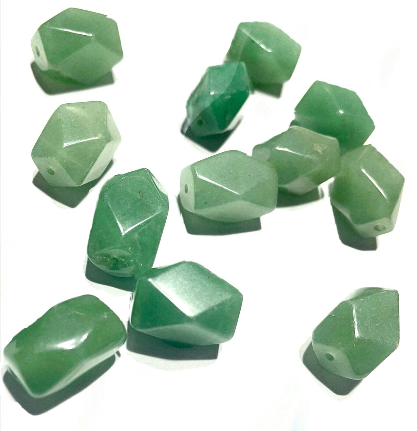 12 pcs Polygon Green Aventurine 16mm to 18mm Natural Stone Beads