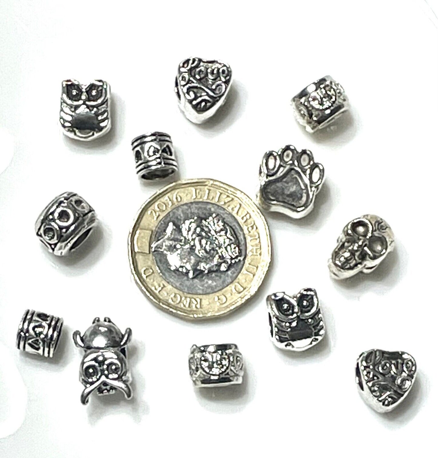 12x MIX DESIGN METAL ANTIQUE STYLE EUROPEAN CHARM LARGE HOLE BEADS
