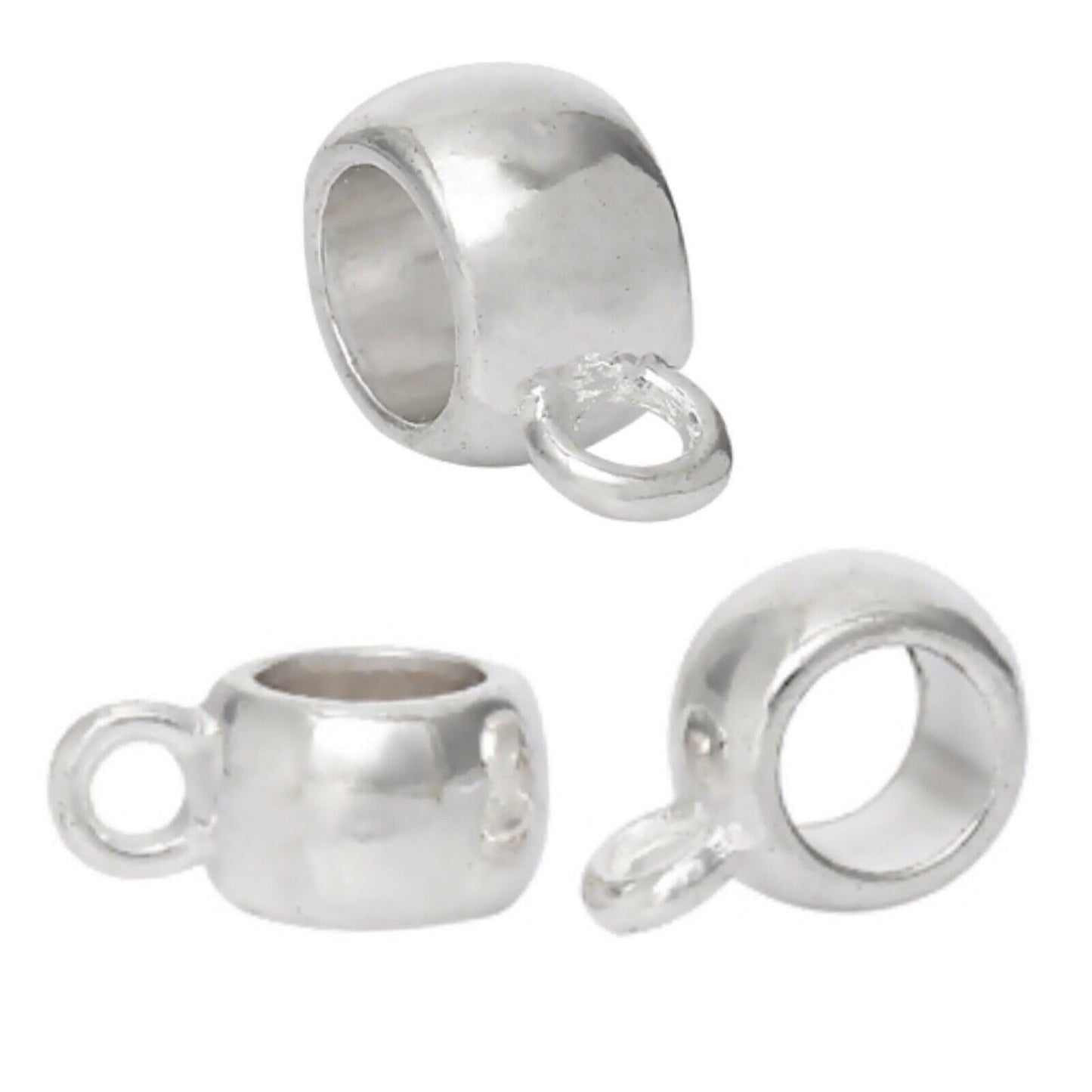 20x Charm Silver Colour Thick Metal Bail Beads Smooth to Fit European Bracelet