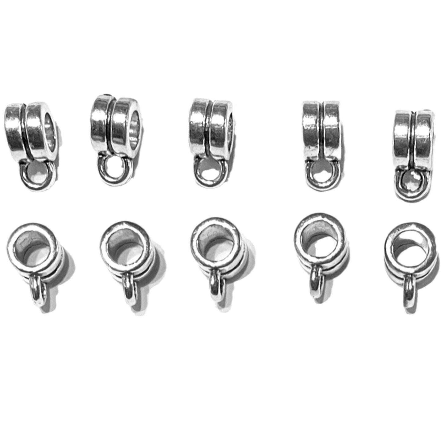 35x Silver Tone Metal Bail Charm Pendant Connector 8mmx6mm Beads