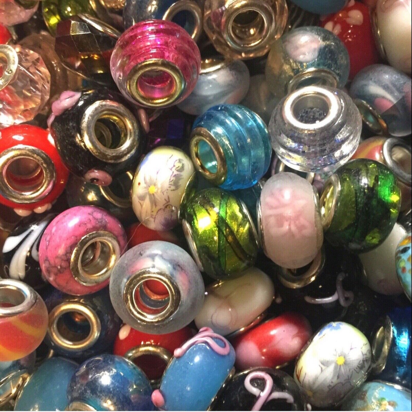 20x Mix Glass Foil Lampwork European Large Hole Beads