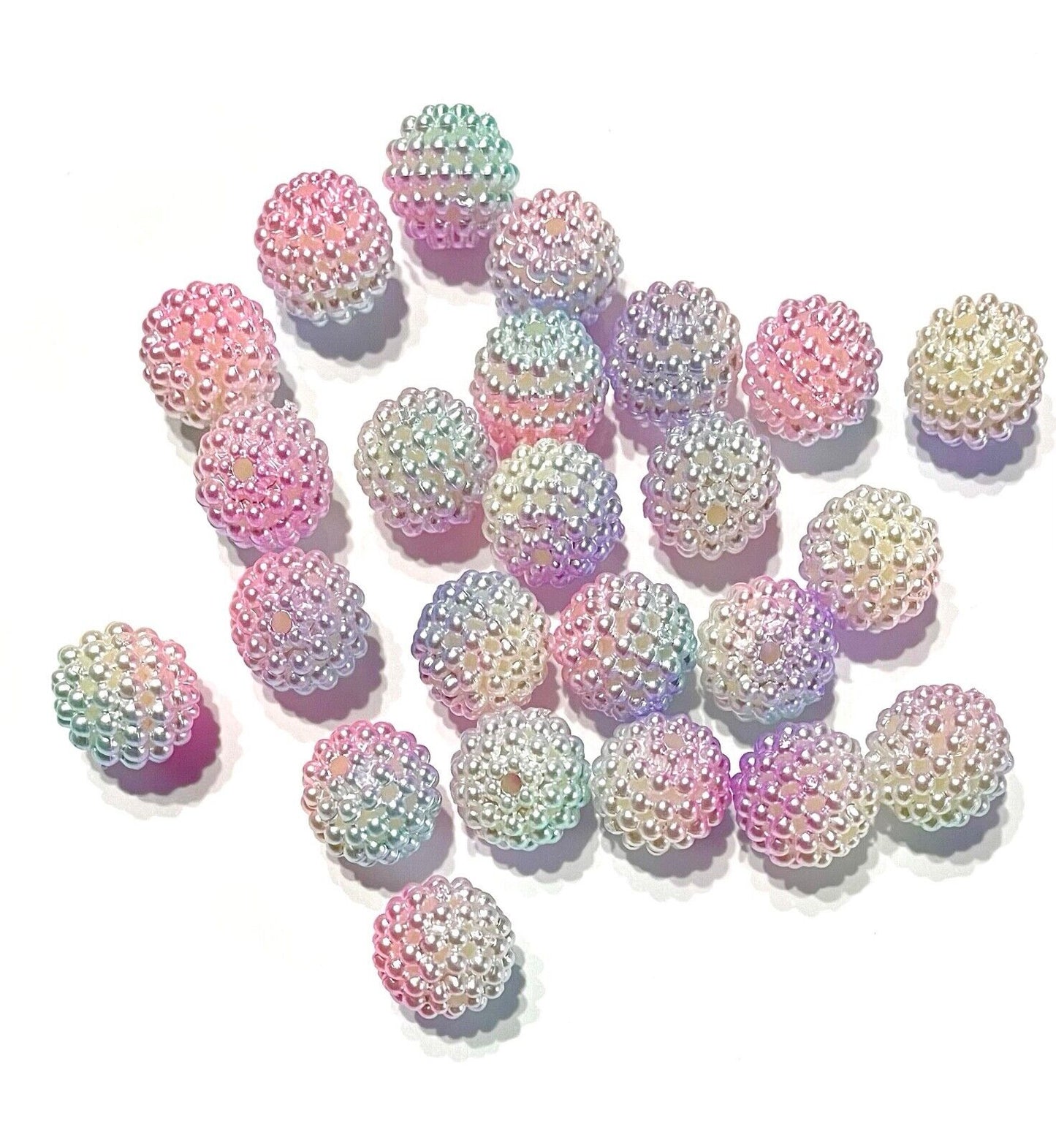 25x Pastel Rainbow Colour 12mm Faux Pearl Cluster Design Beads