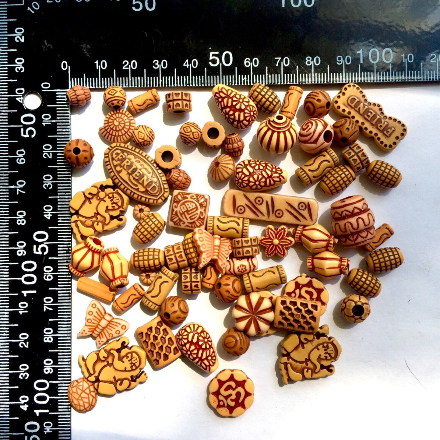 100+ pcs Ethnic Tribal Antique Mix Design Mix Sizes Wooden Look Acrylic Beads