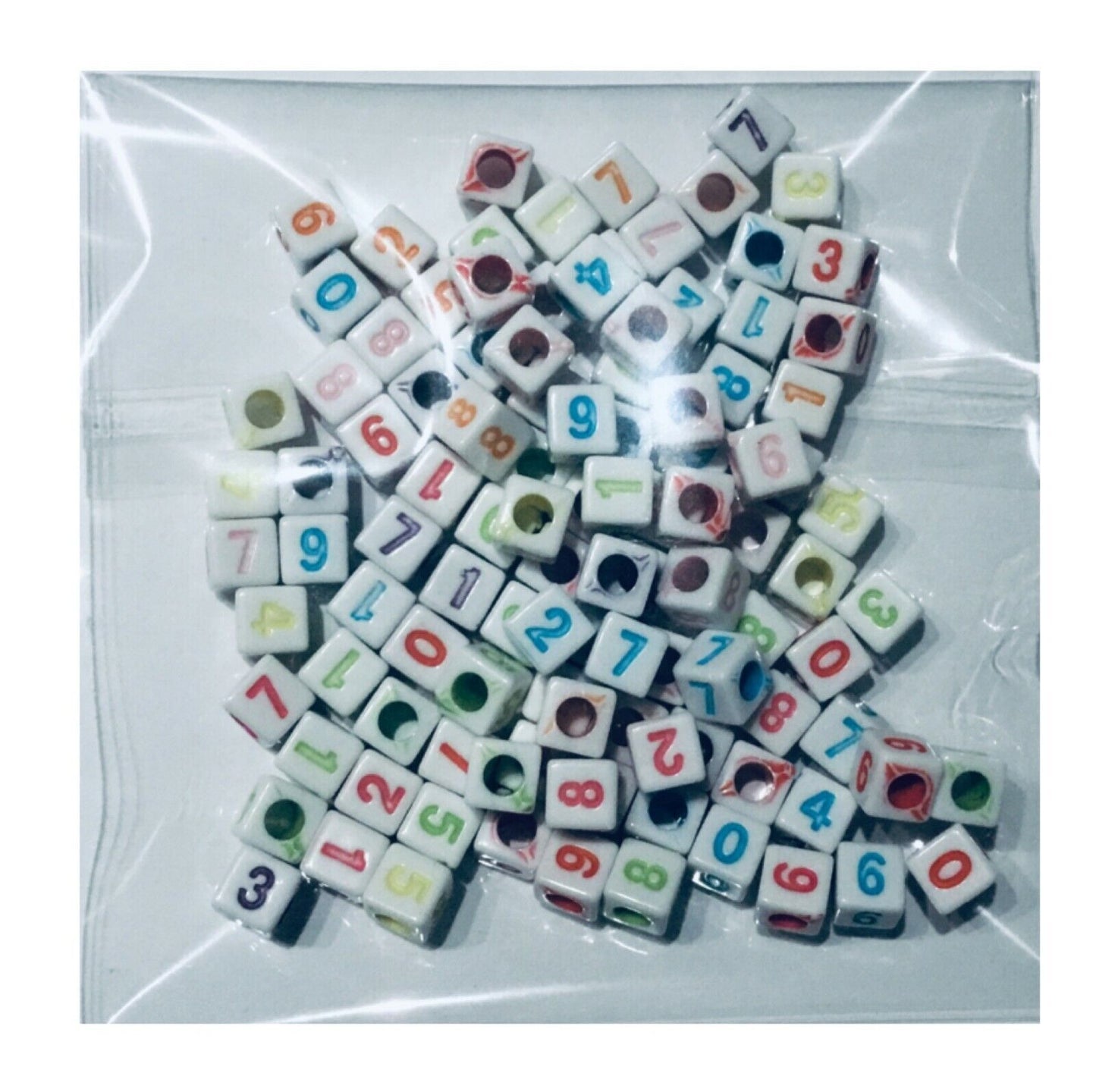100 x Multi Coloured Number 7mm Cube Beads for Jewellery Making