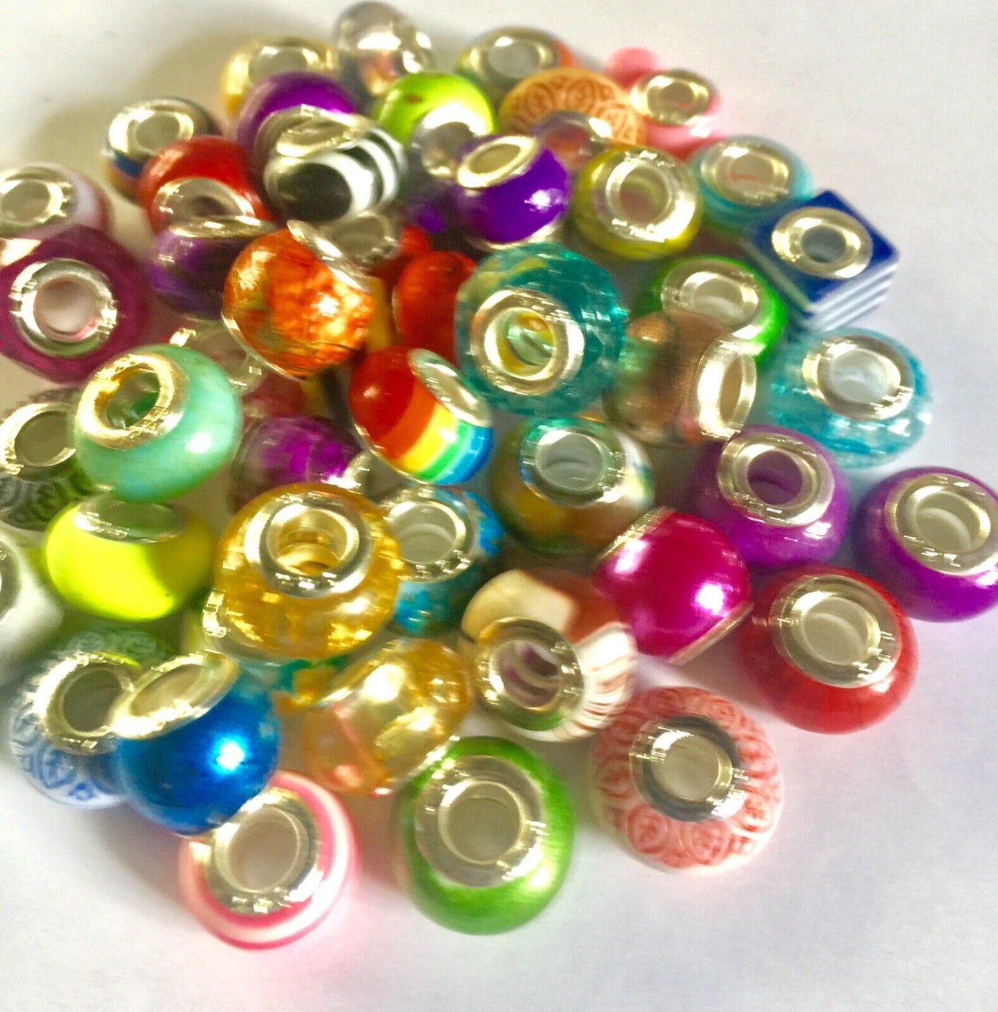 25x Mix Resin and Acrylic Mix Design Multicolour European Large Hole Beads