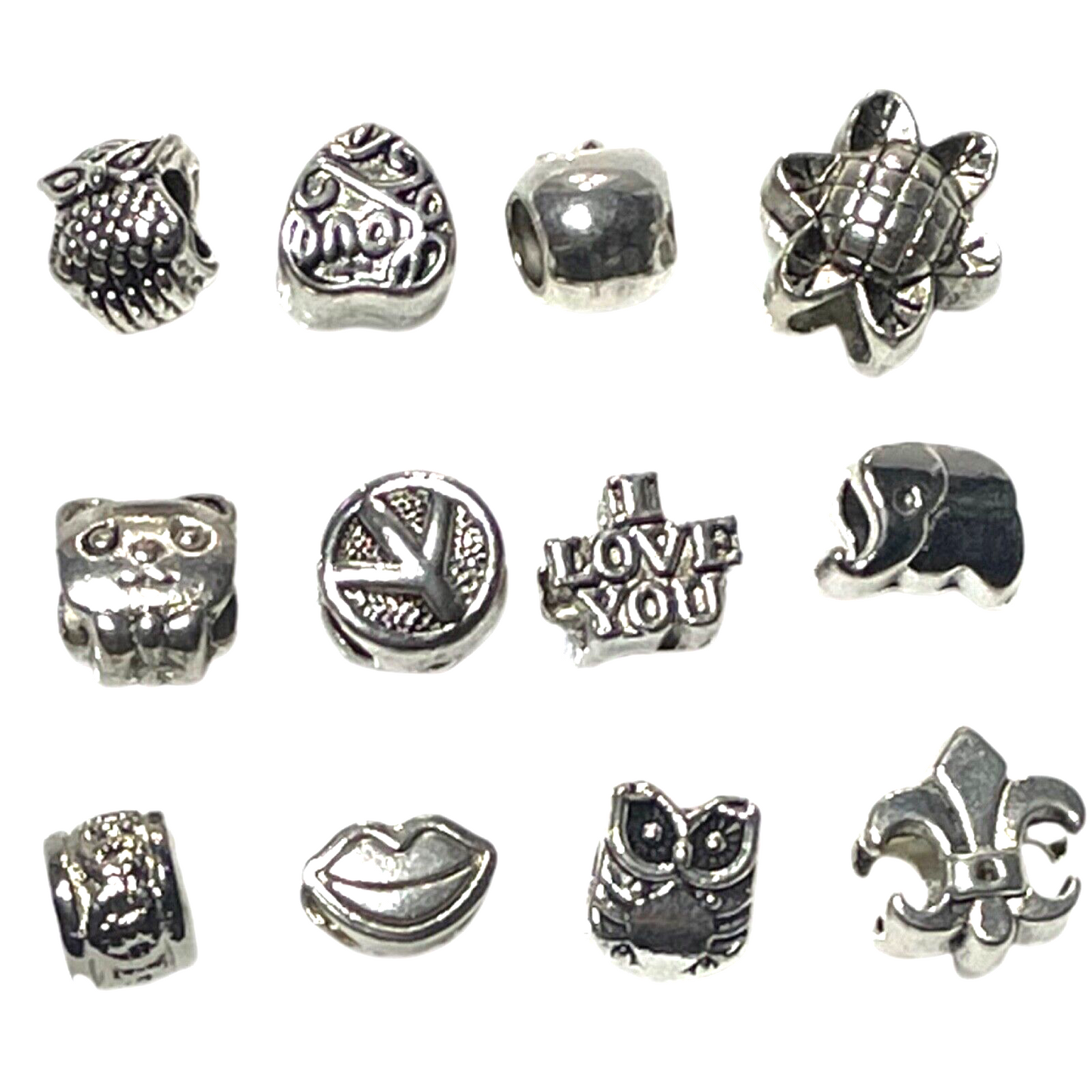 12x MULTI DESIGN METAL ANTIQUE STYLE EUROPEAN CHARM LARGE HOLE BEADS