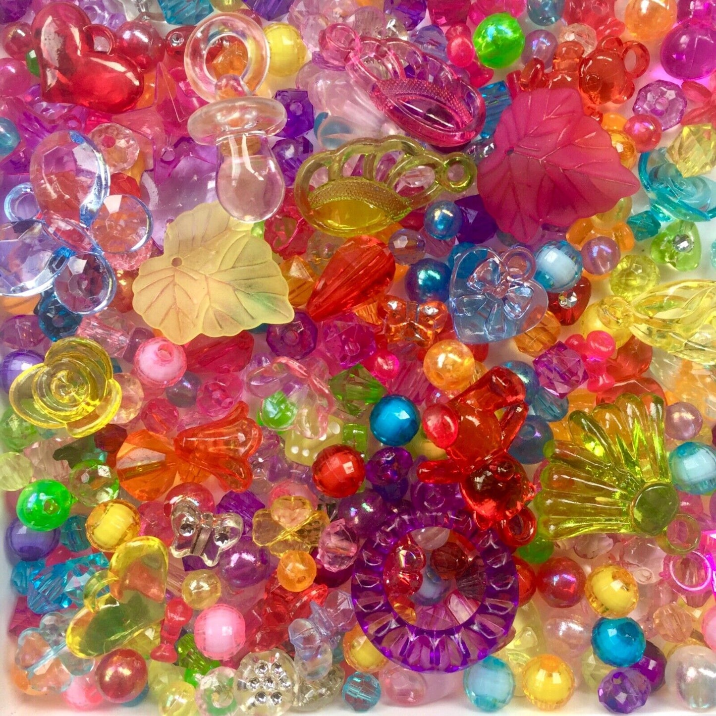 Over 300x Multicolour Transparent Crystal 4mm to 20mm Acrylic Beads and Charms