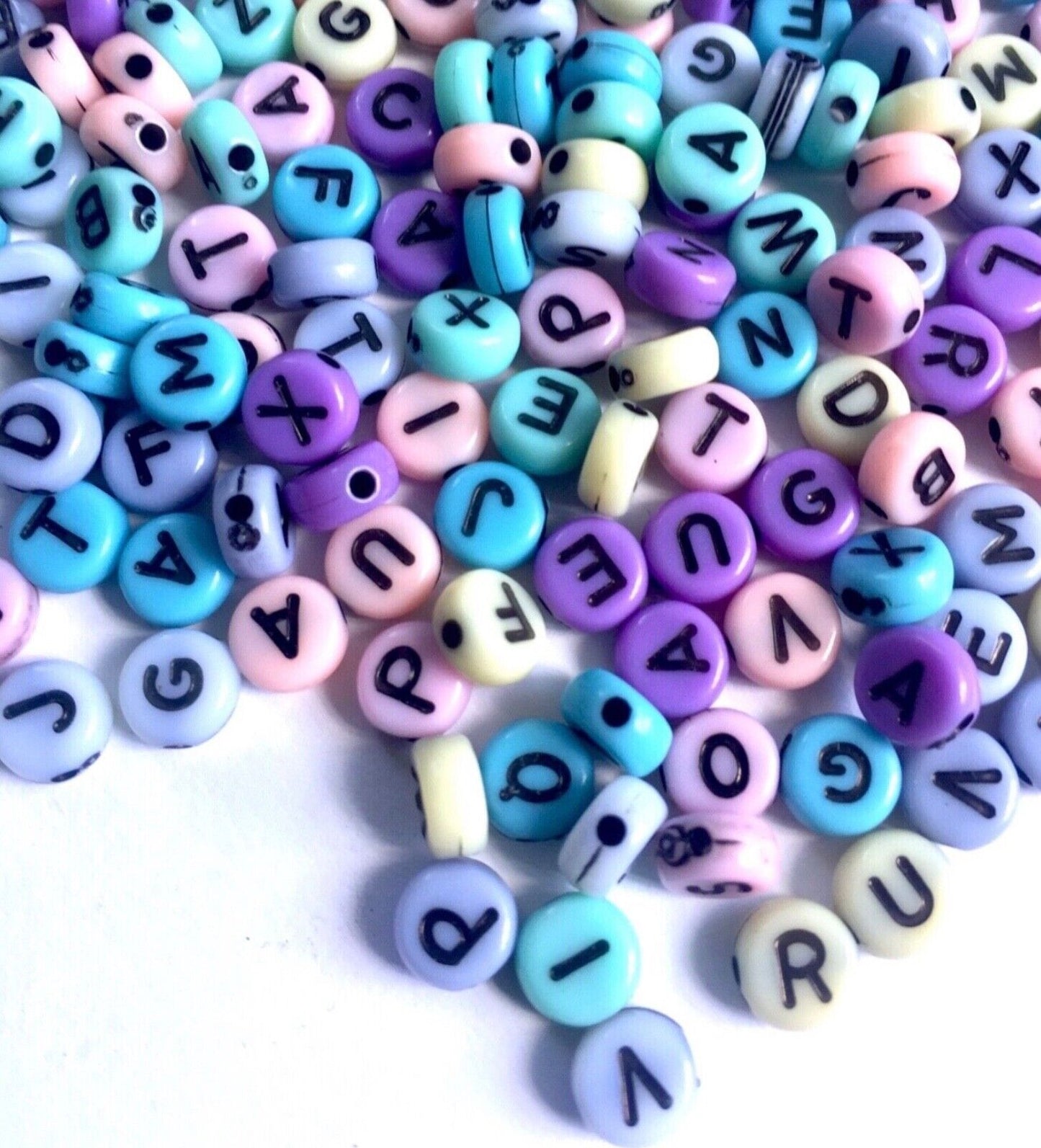 200x Pastel Colour English Alphabet Black Letter 6mm Flat Round Beads