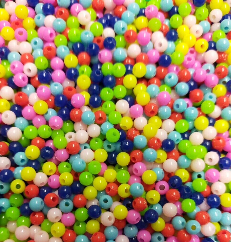 1000x Opaque Colour Small 4mm Chunky Acrylic Beads for Jewellery Craft Making