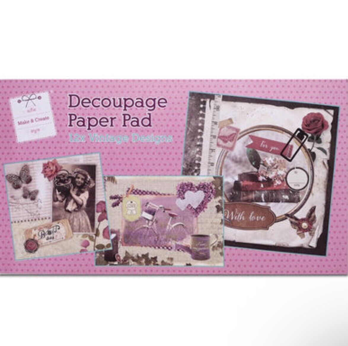 1x Booklet (12 pages) Vintage Design Decoupage Paper 25cm x 14cm