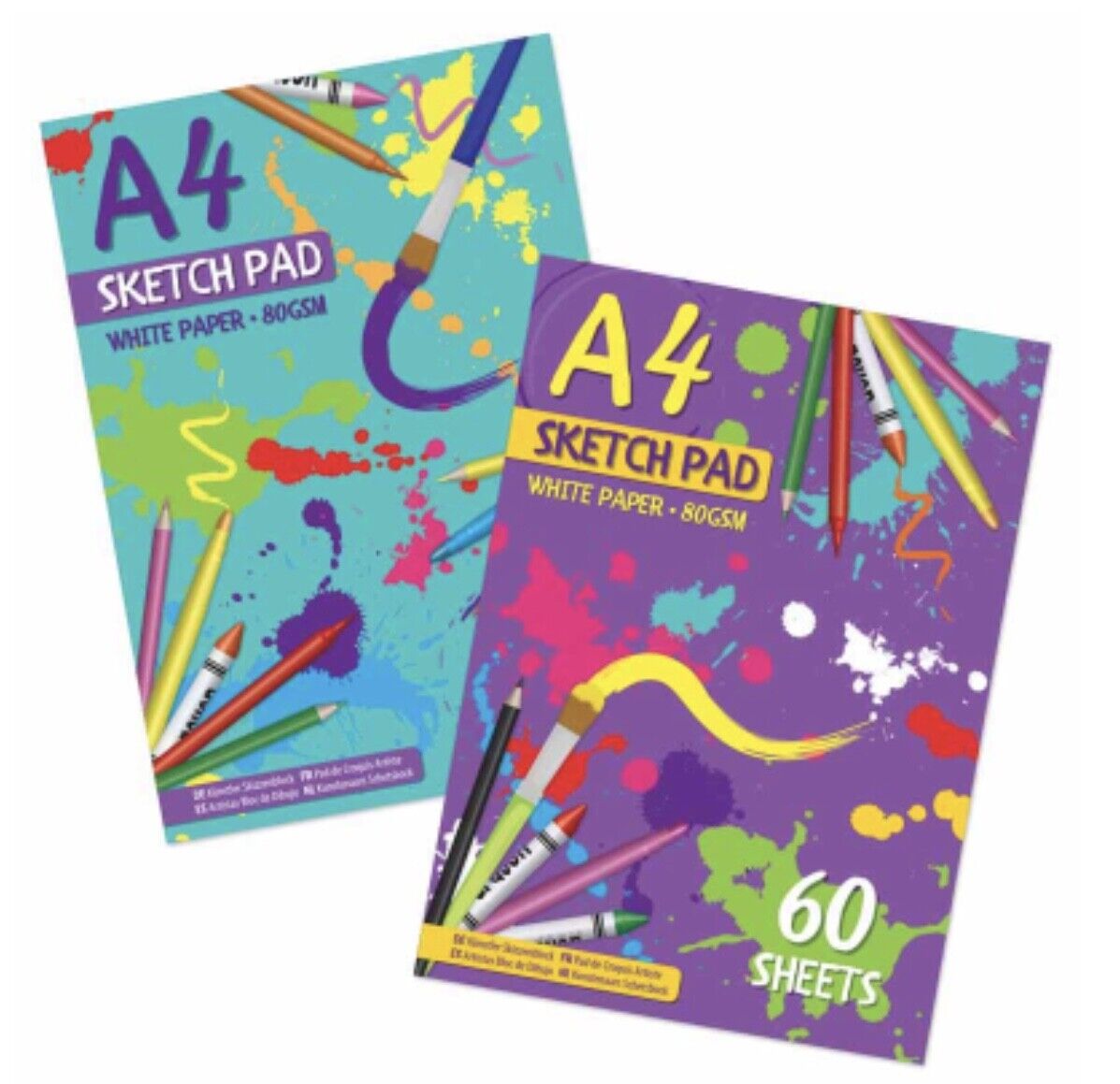 2x Pads of 60 pages White Sheets A4 Drawing Sketch Pad