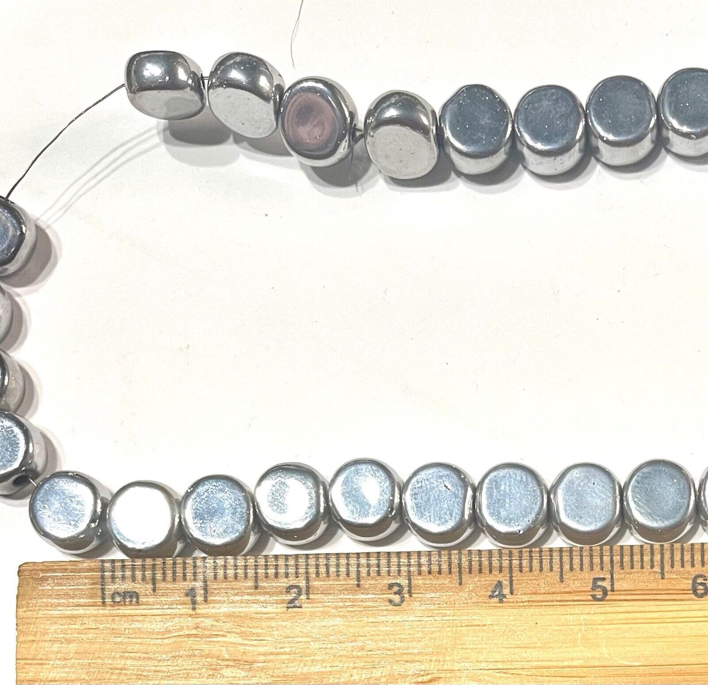 1x Strand Silver Tone 7mm Flat Round Glass Beads for Jewellery Making