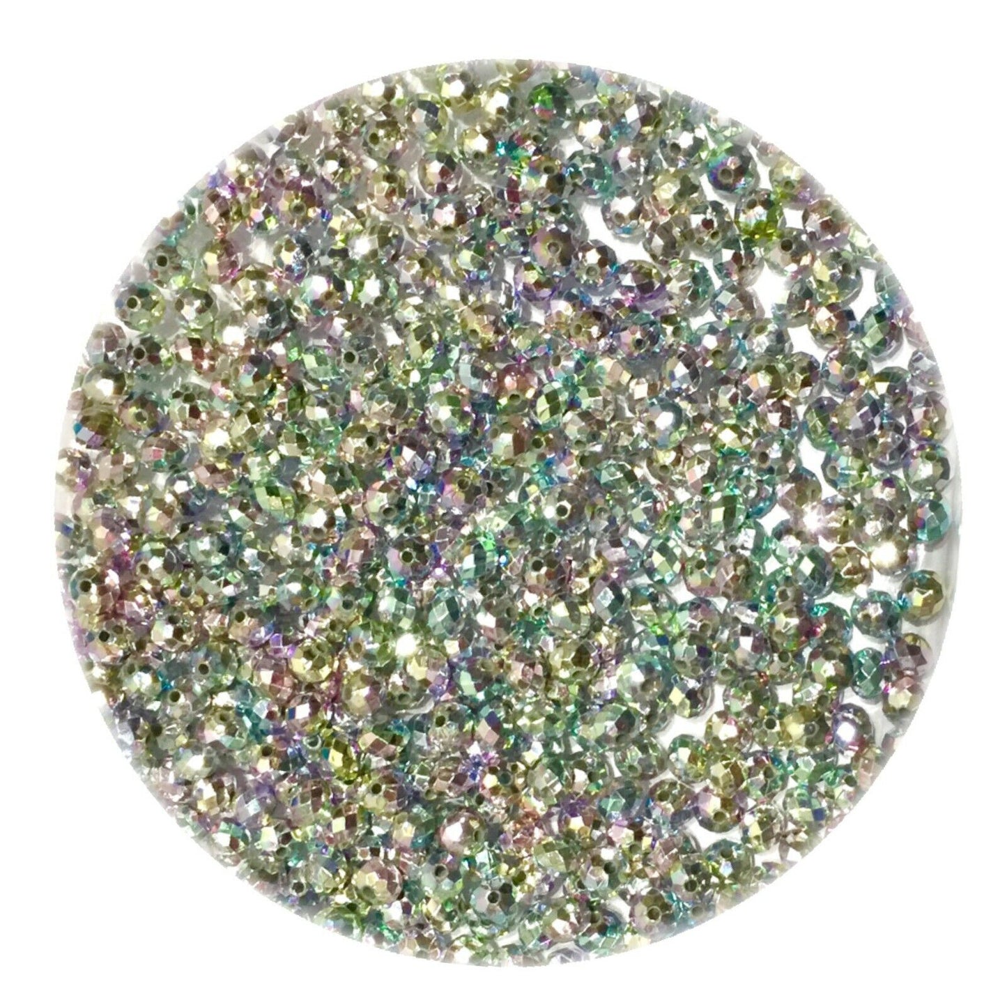 200x AB Rainbow Silver Faceted Semi Rondelle 6mm Acrylic Beads