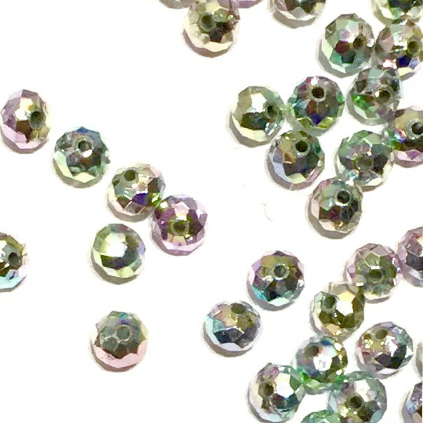 200x AB Rainbow Silver Faceted Semi Rondelle 6mm Acrylic Beads
