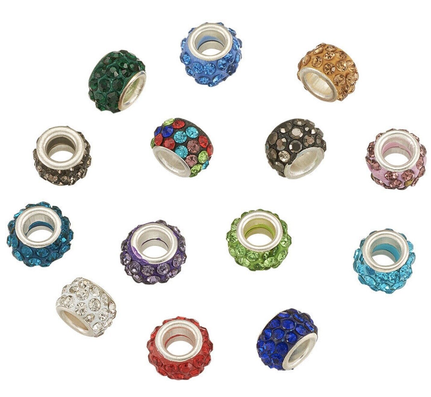 10x Mix Colour Polymer Clay Rhinestone Large Hole European Beads