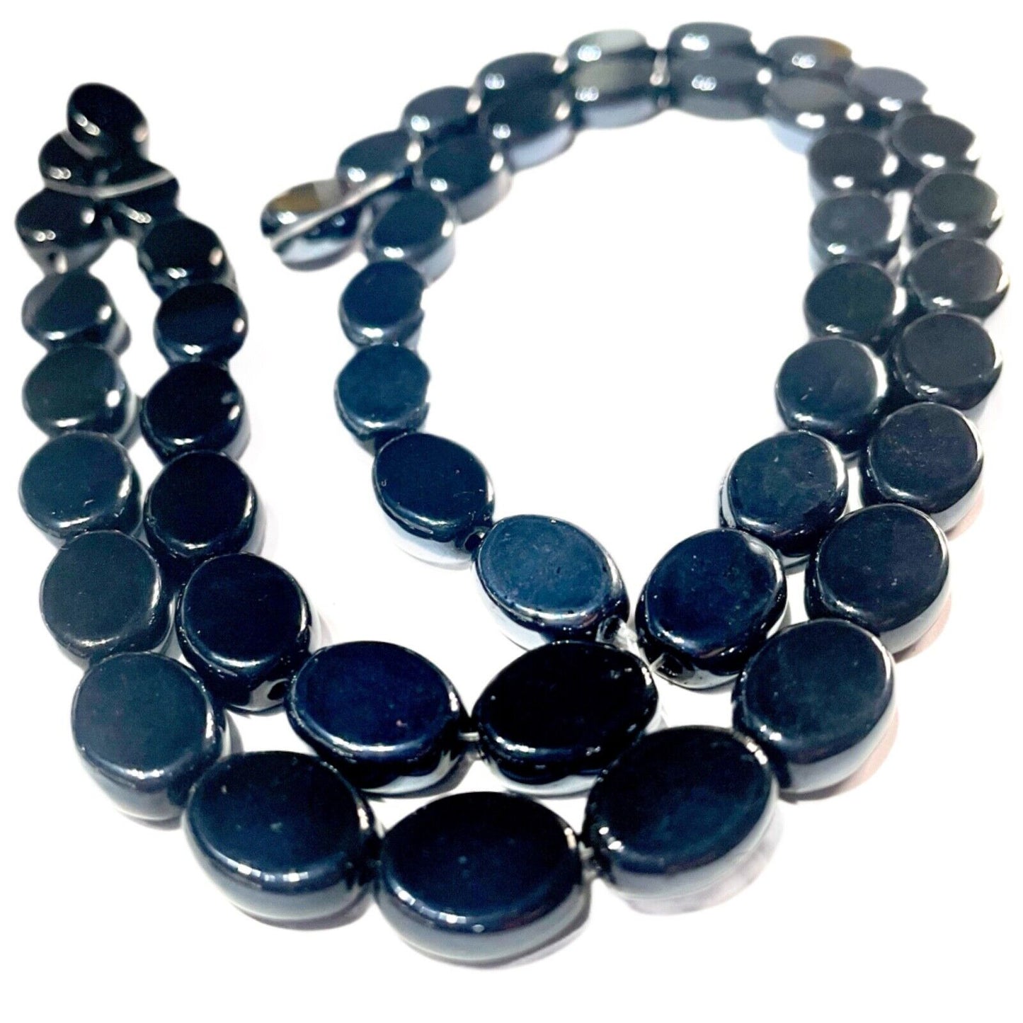 2x Strand Black Flat Oval 12mm Glass Beads for Jewellery Making