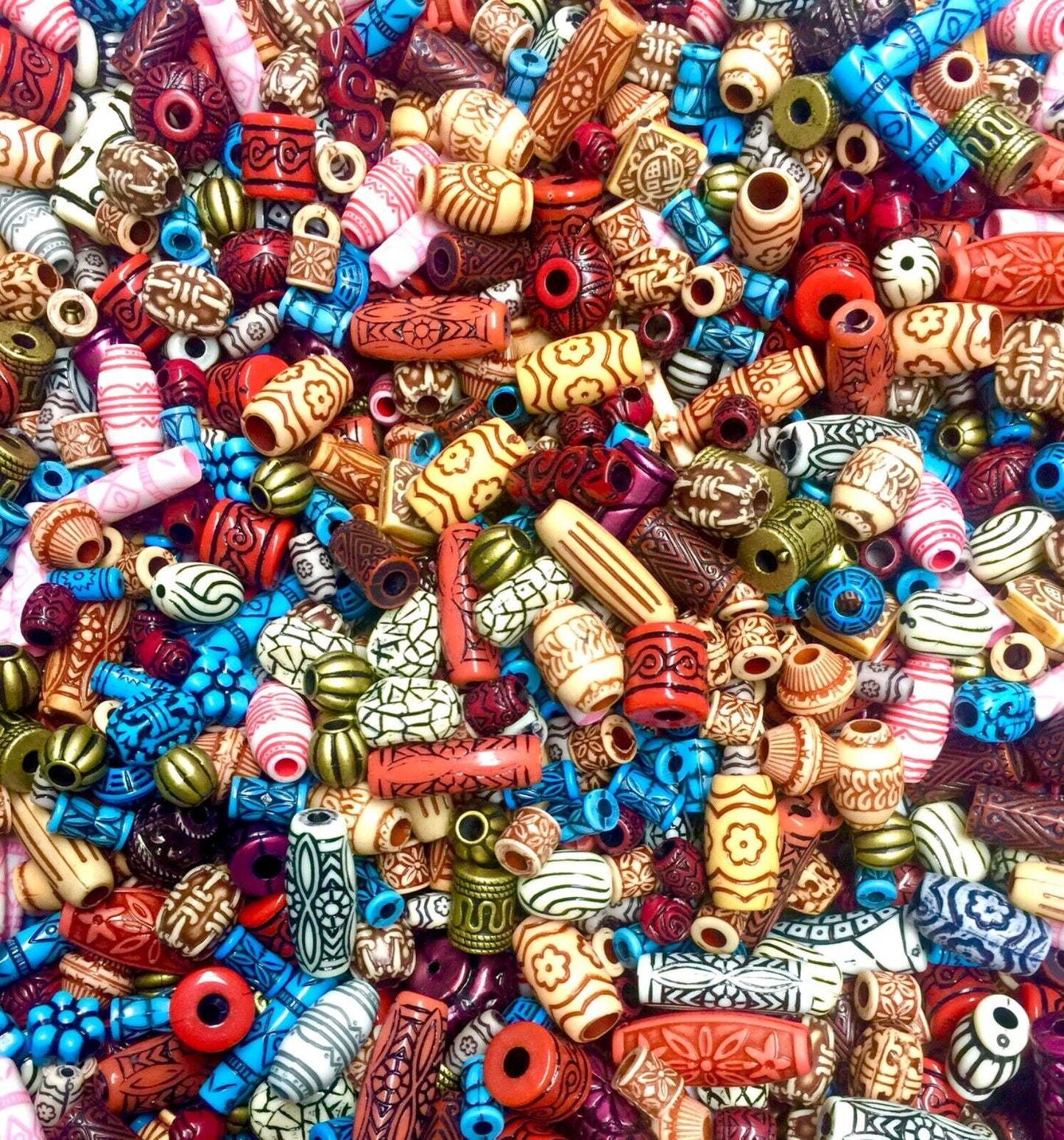60+ pcs Ethnic Tribal Aztec Style Mix Design Mix Sizes Acrylic Beads