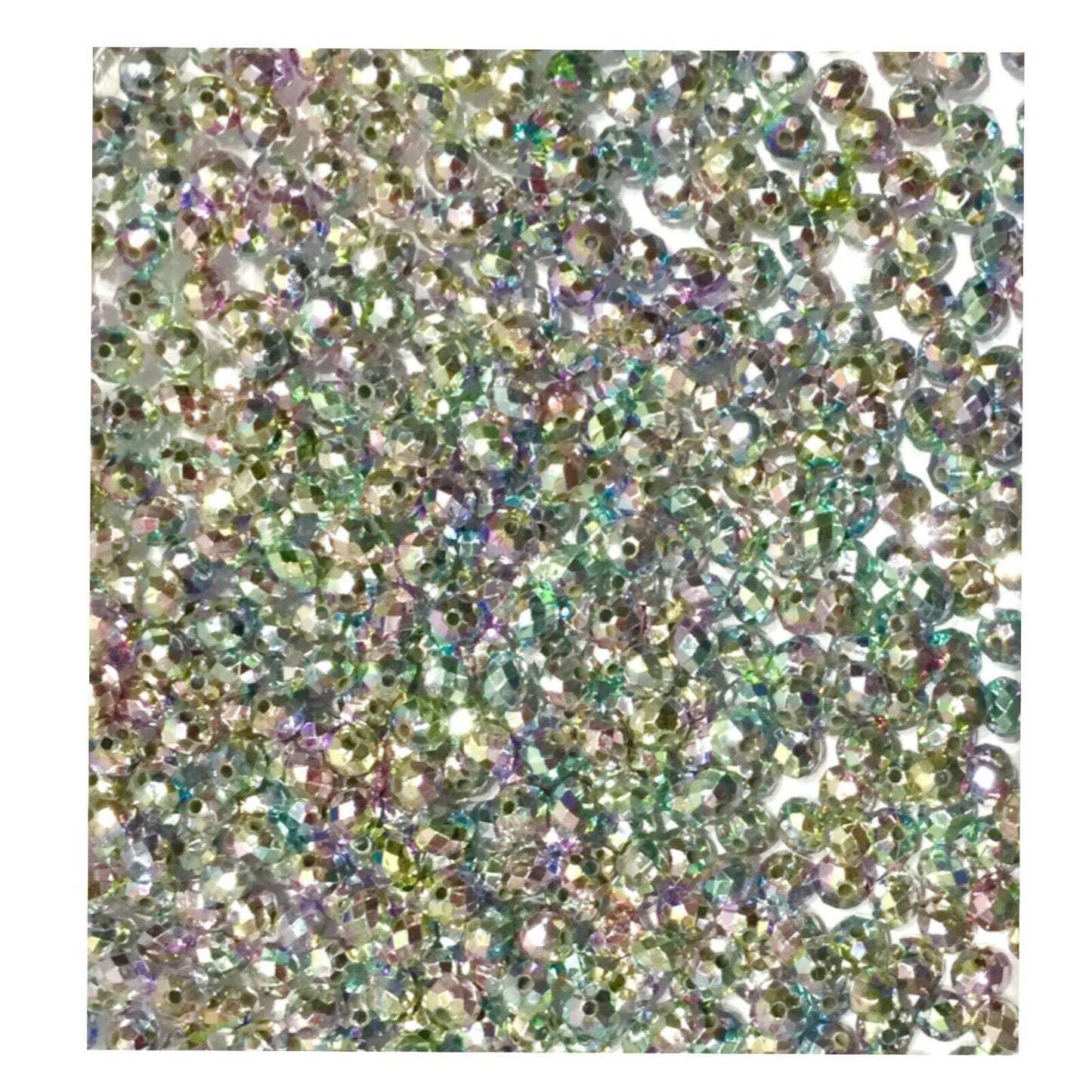 200x AB Rainbow Silver Faceted Semi Rondelle 6mm Acrylic Beads