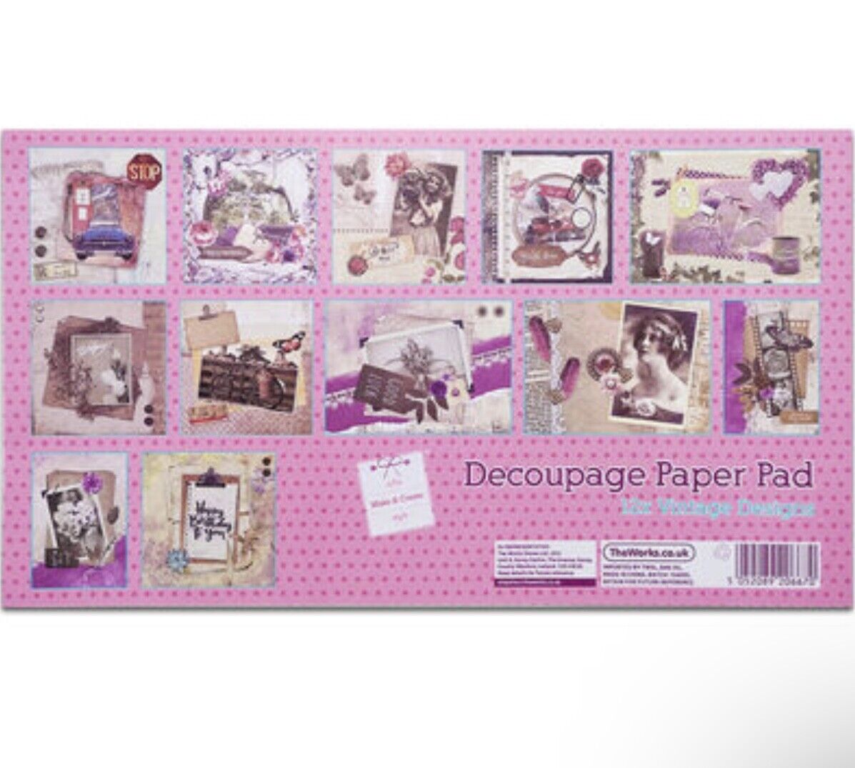 1x Booklet (12 pages) Vintage Design Decoupage Paper 25cm x 14cm
