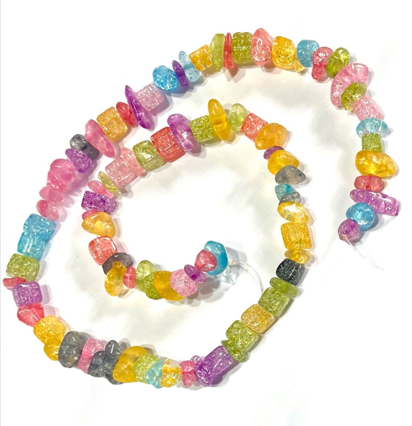 1x Strand Multicolour Crackle Glass Chips Nuggets Beads for Jewellery Making